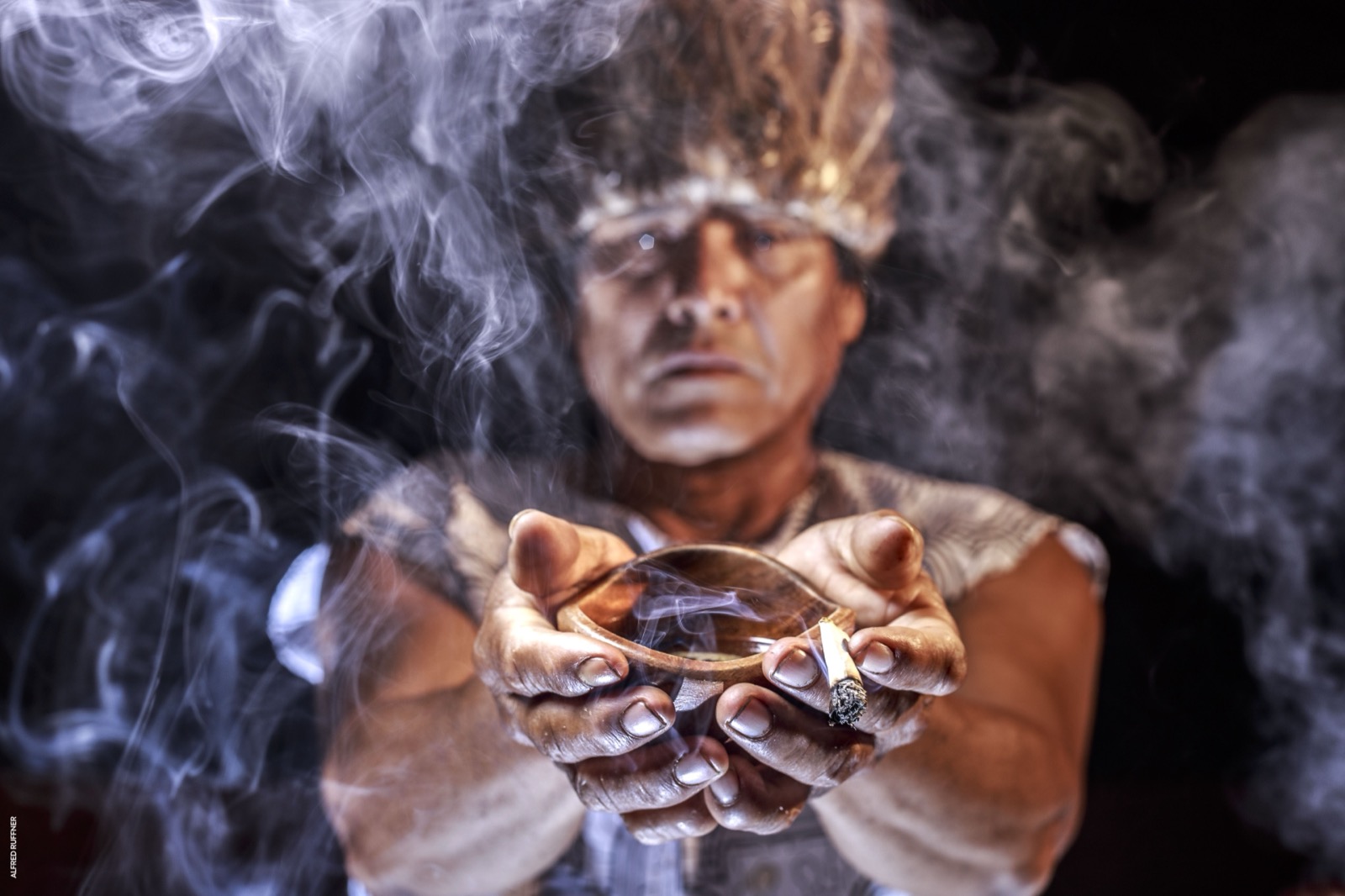 Shaman with ritual smoke